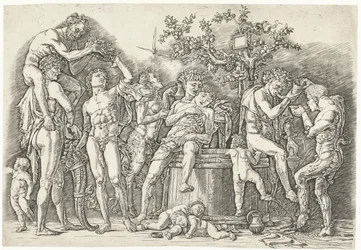 Bacchanal szatírokkal és bacchante-okkal a borprésben