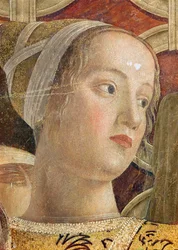 Egy nő feje, Ludovico III Gonzaga márki és udvara részlete a Camera degli Sposiban, kb. 1465-75 (166336 részlete)