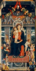 Szűz trónoló, részlet a San Zeno oltár központi részéből Andrea Mantegna (1431-1506), fa, 220x115 cm, San Zeno bazilika, Verona