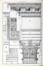 Díszítő részletek a Traianus Tempiójából, illusztráció a Palladio által írt „I Quattro Libri dell