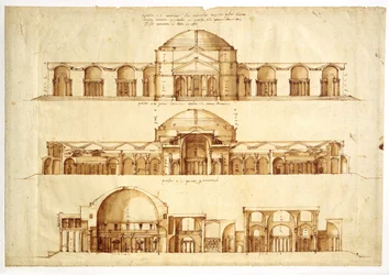 Agrippa fürdőinek rekonstrukciós terve, Róma, kb. 1550