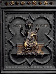 Jótékonysági szervezet, a San Giovanni keresztelőkápolna déli ajtóinak C táblája, 1336 (bronz)