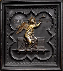 Remény, a San Giovanni keresztelőkápolna déli ajtóinak A-táblája, 1336 (bronz)
