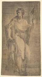 Egy szent, feltehetően Máté, bottal és könyvvel, 1540-50 körül.