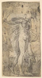 Mercury áll, jobb kezében cadecus, baljában líra, kb. 1536-40.
