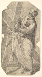 Szent András a kezében egy nagy keresztet, a „Krisztus és az apostolok”-tól, kb. 1548-50.