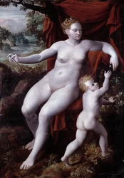 Andrea Semino (1526-1594) Vénusz és Ámor festménye, 1577 Genes, Musei di Strada Nuova (korábban Palazzo Bianco)