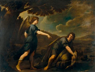 Az angyal és Tóbiás a hallal - Andrea Vaccaro (1604-1670) festménye, olaj, vászon (199,5x262 cm), 1640 körül, olasz művészet