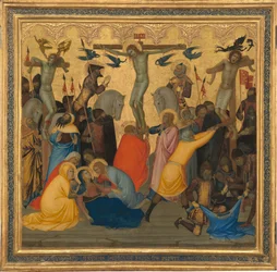 Jelenetek Krisztus szenvedéséből: A keresztre feszítés [középső panel], 1380-as évek.