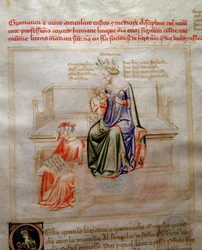 A Grammaire allegóriái a "Chansonne des sept Vertus et des sept Arts liberales dedined to Bruzio Visconti" (Az erények és tudományok éneke), Bartolomeo di Bartoli. Andrea di Bartoli akvarellje (aktív 1358 és 1368 között) (ms. 599, fo