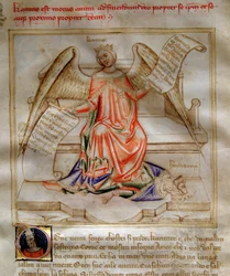 A Jótékonyság allegóriája I. Nagy Heródes lábánál taposva a Bruzio Viscontinak szánt „” Song of the Seven Vertus and the Seven Liberals Arts” című művében (Az erények és tudományok éneke), Bartolomeo di Bartoli. Andrea di Bartoli akvarellje (