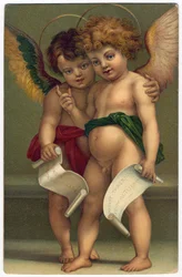 Két angyal. Jámbor kép ANDREA DEL SARTO (1486-1530) festőről, Drezda, 1910 körül (kromolitográfia)