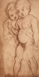 Két kerub tanulmányozása; Andrea del Sarto rajza. Rajzok és nyomatok kabinetje, Uffizi Galéria, Firenze