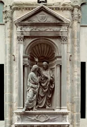 Szent Tamás hitetlensége, Andrea di Francesco di Cione, il Verrocchio néven ismert művész (1435-1488) bronzszobra, Firenze, Chiesa di Orsanmichele