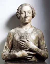 Nő virágcsokorral. Márványszobor, kb. 1475-1480. Magassága 58 cm. Firenze, Museo Nazionale del Bargello