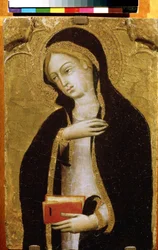 ""Az Angyali üdvözlet szűze"" (Szűz Angyali üdvözlet) Tempera fán, Andrea di Bartolo (1389-1428) 1410 körül Puskin Múzeum, Moszkva