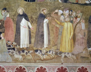 A harcos és diadalmas egyház, az eretnekek részlete, a spanyol kápolnából, 1369 körül