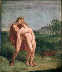 Apollón és Hüakinthosz (Hyacinthe), Andrea Appiani (1754-1817) freskója, mérete: 116 x 100 cm, Milánó, Pinacoteca di Brera