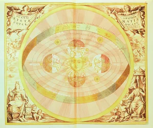 A nap kopernikuszi rendszere, a „Harmonia Macrocosmica”-ból, kiadva Amszterdamban, 1660 d.