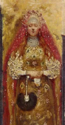 Bojár nő (boiard, boiar). Részlet. Andrej Petrovics Rjabuskin (Rjabutcskin) (1861-1904) festménye, olaj, vászon
