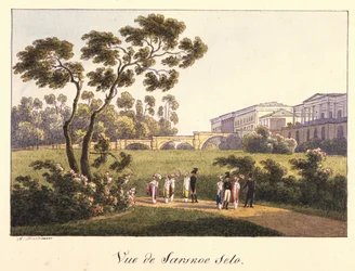 Kilátás a Cameron Galériára a Carskoje Selo parkban, 1817 előtt