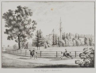 Kilátás a szánkópavilonra és a távíróra Oranienbaumban, 1821-1822