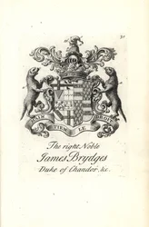 A jobb nemes James Brydges, Chandos hercegének címere és címere