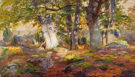 Őszi napfény eső után, Fontainebleau (akvarell és testfesték, papír)