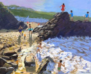 Mászás a sziklákra, St Ives,