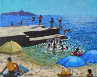 Ugrás a tengerbe, Rovinj, Horvátország, 2024 (olaj, vászon)