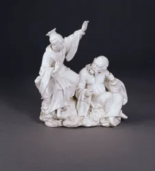 Derby száraz élű Chinoiserie csoport, amely az érzékszervek általi hallás jelképe, 1750-52 körül (Kína)