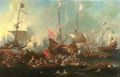 A lepantói csata – Tengeri csata keresztények és Barbary Corsairs között, 1615-20.