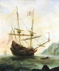 A Santa Maria horgonyzó hajó, 1628 körül (olaj, tábla)
