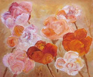 Rózsaszín őszibarackos impasto virágok