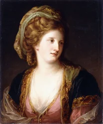 A művész portréja, mellhosszú, rózsaszín ruha és arany hímzésű kék köpeny, 1767