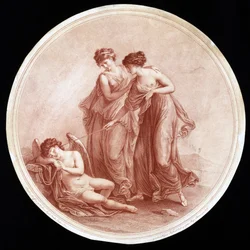 Graces Awakening Cupido, vésette William Wynne Ryland (1732-83) 1776 (piros stipple metszet)