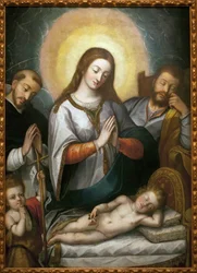 A Szent Család Keresztelő Szent Jánossal és Szent Domonkossal. Angelino Medoro (1576-1633) festménye, olaj, vászon