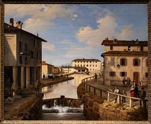 Kilátás a Naviglio-csatornára a Szent Márk hídról