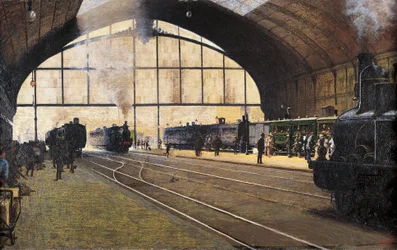 Milánó központi pályaudvara – Angelo Morbelli (1853-1919) Olaj, vászon