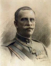 Victor Emmanuel III (1869-1947) portréja Angelo Vernazza (1869-1937) rajza Dim. 97x70 cm Genes Nervi, Modern Művészetek Galériája, bev. 0597