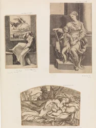 Nő és angyal, szűz és gyermek, szatír, amint egy fiatal anyát és alvó gyermeket néz, 1555-1567.