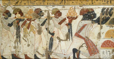 Falfestmény másolata Huy 40. magánsírjából, Théba I,1, 75-78, XX.