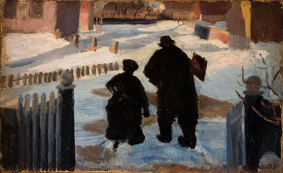 Michael Ancher a stúdiójába tart, Helene Christensen orgonaművész kíséretében
