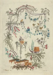 Chinoiserie a kínai arabeszk jegyzetfüzetek új csomagjából, 1790-99.