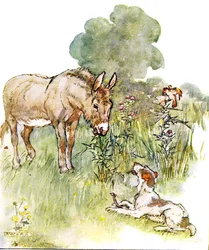„Beszéltem Pontóval, aki csonttal jött a pályámra”, illusztráció a „The Naughty Neddy Book”-ból, Thomas Nelson und Sons, 1920-as évek