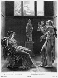 Phaidra és Oinóné, Jean Racine (1639-99) „Phèdre” című művének I. felvonása, 3. jelenete alapján készült illusztráció, Raphael Urbain Massard (1775-1843) metszete, 1824