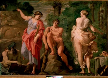 Herkules (Héraklész) válaszúton. 1596. Mérete 167 x 237 cm. Museo Nazionale di Capodimonte, Nápoly.
