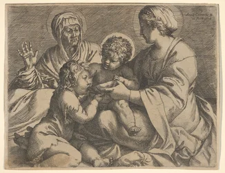 Madonna és gyermeke Szent Erzsébettel és Keresztelő Jánossal Madonna della Scodella, a..., 1606.