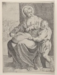 A Szűz párnát az ölében ülve, jobb oldalán a fiatal Krisztussal..., 1580-1600.