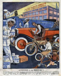 Reklám illusztráció festményekhez Robbialac minden felhasználásra alkalmas (autó, autó, motor, kerékpár). Illusztráció a „” Le petit Journal”” 22/02/1925 Gyűjtemény privee